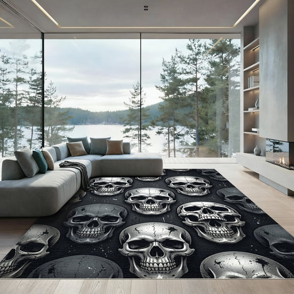 ODIKA 4'x6' Machine Washable Non-Slip Area Rug, Gothic Black High Traffic Rug, Black, 1172356
