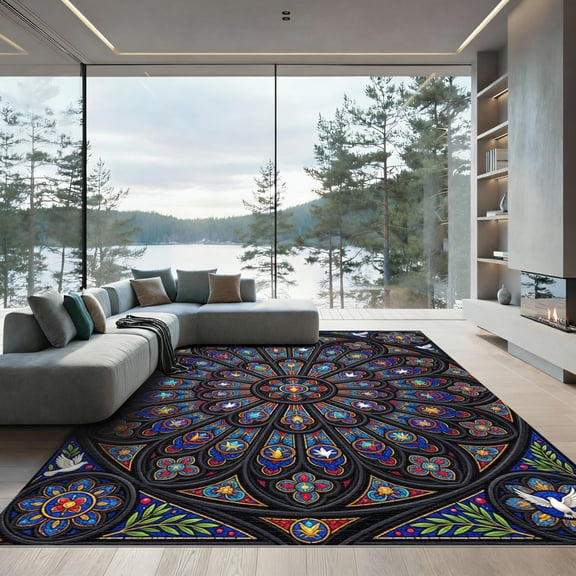 ODIKA 4'x6' Machine Washable Non-Slip Area Rug, Gothic Black High Traffic Rug, Black, 1187295