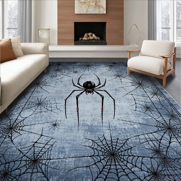 ODIKA 4'x6' Machine Washable Non-Slip Area Rug, Dark Fantasy Spiderweb Mysterious Goth High Traffic Rug, Gray, 82848