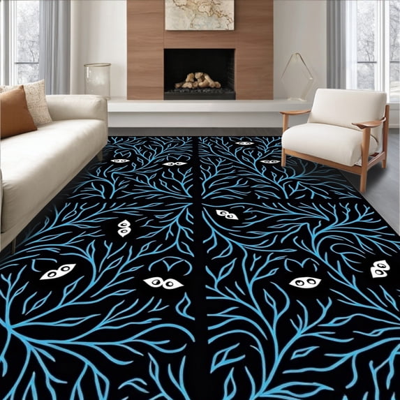 ODIKA 4'x6' Machine Washable Non-Slip Area Rug, Gothic Snowflake with Mischievous Eyes and Frosted Branches High Traffic Rug, Black, 620073
