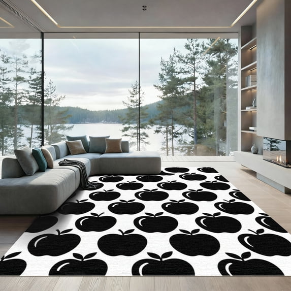 ODIKA 4'x6' Machine Washable Non-Slip Area Rug, Graphic Black High Traffic Rug, White, 1181324