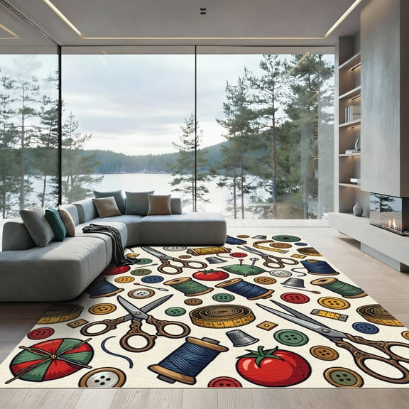ODIKA 4'x6' Machine Washable Non-Slip Area Rug, Graphic Cream High Traffic Rug, Beige, 1017961