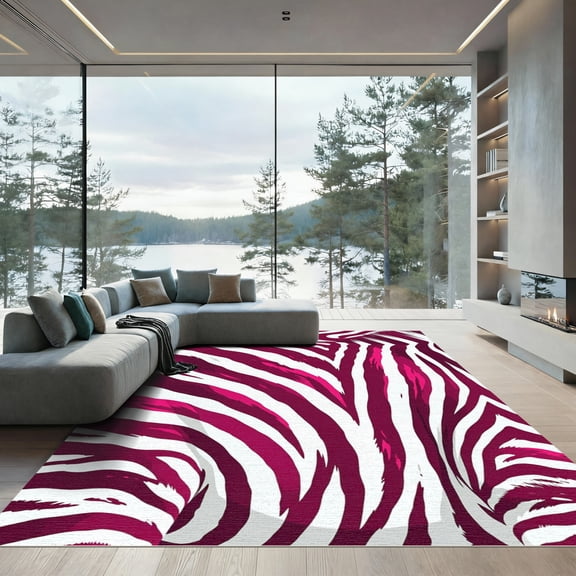 ODIKA 4'x6' Machine Washable Non-Slip Area Rug, Graphic Hot Pink High Traffic Rug, Pink, 1017883