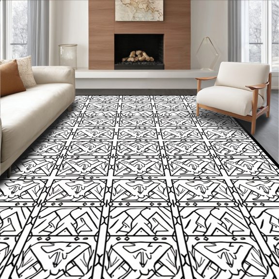 ODIKA 4x6 Machine Washable Non-Slip Area Rug, Grid Sports with Championship High Traffic Rug, Black, 673596