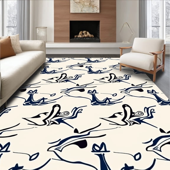 ODIKA 4'x6' Machine Washable Non-Slip Area Rug, Harbor Retreat Weatherproof Recreational Surface High Traffic Rug, Blue, 716072