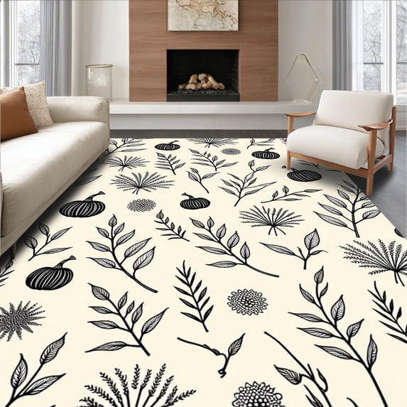ODIKA 4'x6' Machine Washable Non-Slip Area Rug, Harvest Festival Autumn Field Decorative Pathway High Traffic Rug, Beige, 518446