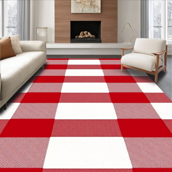 ODIKA 4'x6' Machine Washable Non-Slip Area Rug, Harvest Festival Lumberjack Welcome High Traffic Rug with Pad, Red, 618377