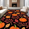 thumbnail image 1 of ODIKA 4'x6' Machine Washable Non-Slip Area Rug, Harvest Pumpkin Vine Welcome with Autumn Leaf Border Design High Traffic Rug, Orange, 662905, 1 of 7