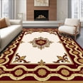 thumbnail image 1 of ODIKA 4'x6' Machine Washable Non-Slip Area Rug, Heraldic Crest with Interlocking and Ornate Ribbonwork High Traffic Rug with Pad, Red, 669095, 1 of 8