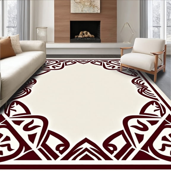 ODIKA 4'x6' Machine Washable Non-Slip Area Rug, Heritage Athletic Symbol Entrance Walkway Decoration High Traffic Rug, Brown, 676176