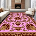 thumbnail image 1 of ODIKA 4'x6' Machine Washable Non-Slip Area Rug, Heritage Cockerel Medallion with Ornate Scrollwork Details High Traffic Rug, Pink, 731759, 1 of 7
