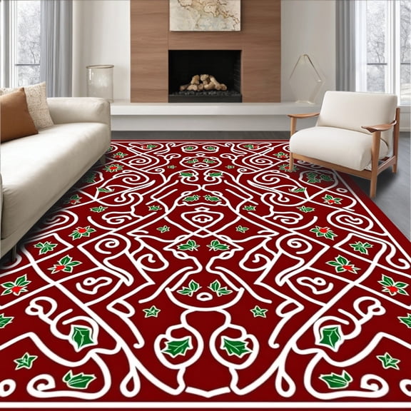 ODIKA 4'x6' Machine Washable Non-Slip Area Rug, Heritage Knot Jubilant Corridor High Traffic Rug, Red, 605743