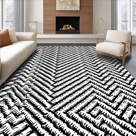 ODIKA 4'x6' Machine Washable Non-Slip Area Rug, Herringbone Absorbent For Entryways High Traffic Rug, Black, 585050