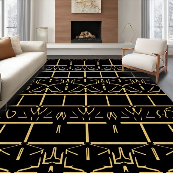 ODIKA 4x6 Machine Washable Non-Slip Area Rug, Hexagon Honeycomb Door with Interlocking High Traffic Rug, Black, 588384