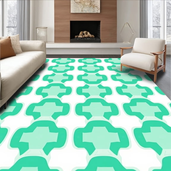ODIKA 4'x6' Machine Washable Non-Slip Area Rug, Hexagonal Honeycomb Design Throw with Contemporary Styling High Traffic Rug, Green, 474407