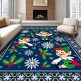 thumbnail image 1 of ODIKA 4'x6' Machine Washable Non-Slip Area Rug, Holiday Design Featuring Three Joyful Elf Figures High Traffic Rug, Blue, 623895, 1 of 7