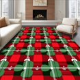 thumbnail image 1 of ODIKA 4'x6' Machine Washable Non-Slip Area Rug, Holiday Plaid Interlocking Reindeer With Festive Bauble Accent High Traffic Rug with Pad, Red, 628299, 1 of 8