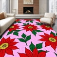 thumbnail image 1 of ODIKA 4'x6' Machine Washable Non-Slip Area Rug, Holiday Poinsettia Bloom with Traditional Seasonal Floral Motifs High Traffic Rug with Pad, Pink, 732989, 1 of 8