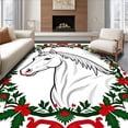 thumbnail image 1 of ODIKA 4'x6' Machine Washable Non-Slip Area Rug, Holiday Themed Horse Motif Yarn Crafting Kit Festive Equestrian Art High Traffic Rug, Red, 632787, 1 of 7