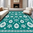 thumbnail image 1 of ODIKA 4'x6' Machine Washable Non-Slip Area Rug, Holiday Wonderland Snow Crystal Motif with Pinecone Accents High Traffic Rug with Pad, Teal, 738919, 1 of 8