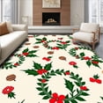 thumbnail image 1 of ODIKA 4'x6' Machine Washable Non-Slip Area Rug, Holly Berries Pinecone Wreath Festive Holiday Decoration High Traffic Rug with Pad, Green, 609175, 1 of 8