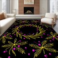 thumbnail image 1 of ODIKA 4'x6' Machine Washable Non-Slip Area Rug, Holly Berry Wreath Entrance with Traditional Seasonal Flourishes High Traffic Rug, Black, 628746, 1 of 7