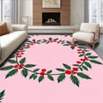 thumbnail image 1 of ODIKA 4'x6' Machine Washable Non-Slip Area Rug, Holly Berry Wreath Motif Yuletide Celebration Decorative High Traffic Rug with Pad, Pink, 509501, 1 of 8