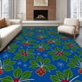 thumbnail image 1 of ODIKA 4'x6' Machine Washable Non-Slip Area Rug, Holly Leaf Botanical Tree Skirt with Festive Berry Vine Motifs High Traffic Rug, Blue, 733975, 1 of 7