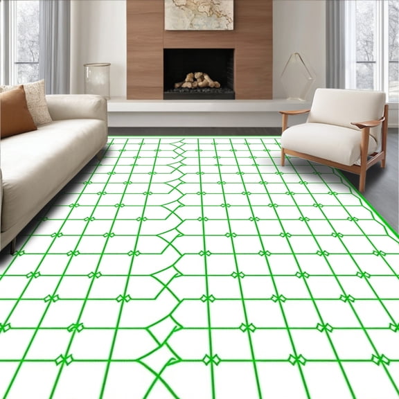 ODIKA 4'x6' Machine Washable Non-Slip Area Rug, Honeycomb Hexagon Nail Art Studio Base with Structured High Traffic Rug, Green, 616892