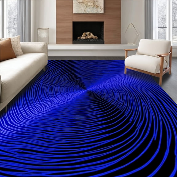 ODIKA 4'x6' Machine Washable Non-Slip Area Rug, Hypnotic Spiral Vortex Enigmatic Mesmerizing Optical Illusion High Traffic Rug, Blue, 590330