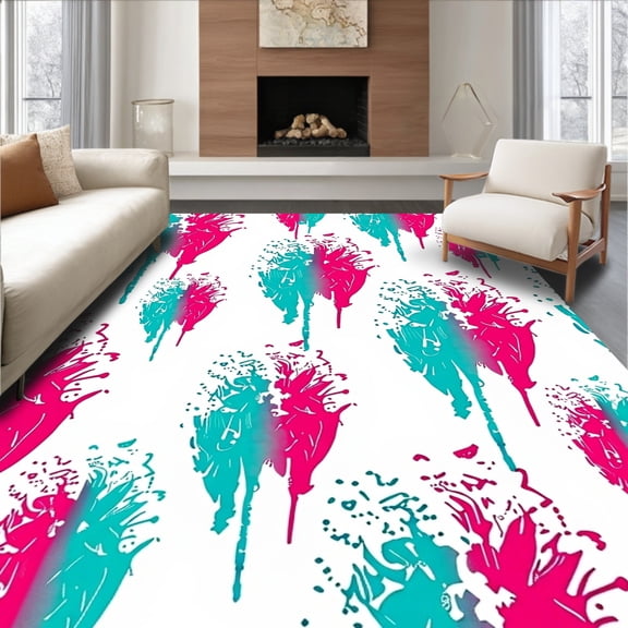 ODIKA 4'x6' Machine Washable Non-Slip Area Rug, Impressionist Brushstroke Waterfall Cascade Symphony High Traffic Rug, Pink, 664313