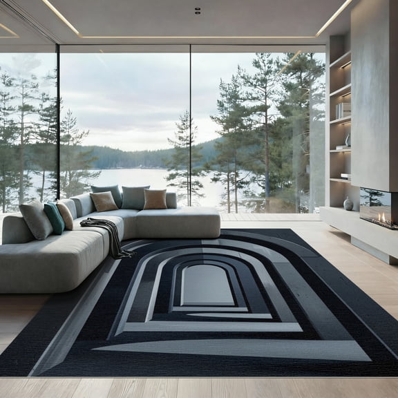 ODIKA 4'x6' Machine Washable Non-Slip Area Rug, Industrial Charcoal Gray High Traffic Rug, Gray, 932192