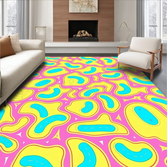 ODIKA 4x6 Machine Washable Non-Slip Area Rug, Interactive Learning Featuring Letters Roads and Cute Creatures High Traffic Rug with Pad, Pink, 693108