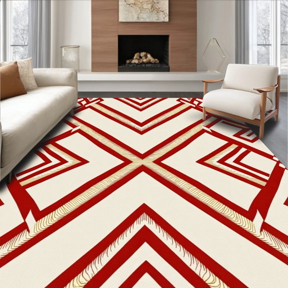 ODIKA 4'x6' Machine Washable Non-Slip Area Rug, Interlocking with Southwest Inspired Motifs High Traffic Rug, Red, 669796