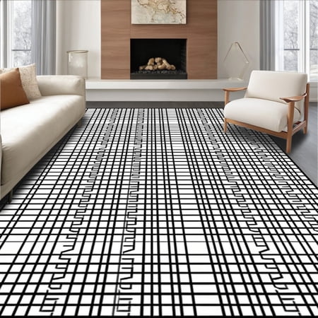 ODIKA 4'x6' Machine Washable Non-Slip Area Rug, Interlocking Grid Basketweave Design Dual Sided Floor Covering High Traffic Rug, Black, 714189