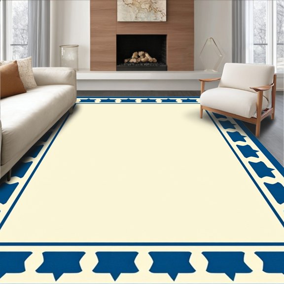 ODIKA 4'x6' Machine Washable Non-Slip Area Rug, Interlocking Lattice Motif with Art Borders and Subtle Faded Accents High Traffic Rug, Blue, 476746