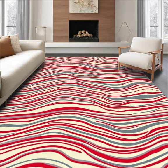 ODIKA 4'x6' Machine Washable Non-Slip Area Rug, Interlocking Rippled Motion Design with Dynamic Accents High Traffic Rug, Red, 498186