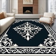 thumbnail image 1 of ODIKA 4'x6' Machine Washable Non-Slip Area Rug, Intricate Damask Motif with Raised Textural High Traffic Rug, Black, 476595, 1 of 7