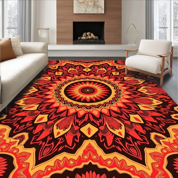 ODIKA 4x6 Machine Washable Non-Slip Area Rug, Intricate Design Featuring Ornate Floral and Curvilinear Motifs High Traffic Rug, Red, 709612