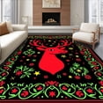 thumbnail image 1 of ODIKA 4'x6' Machine Washable Non-Slip Area Rug, Jolly Reindeer Motif Punch Needle with Holiday Accents High Traffic Rug with Pad, Red, 636139, 1 of 8