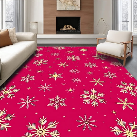 ODIKA 4'x6' Machine Washable Non-Slip Area Rug, Jolly Yuletide Sparkle Celestial Wonder Decorative Floor Covering High Traffic Rug, Pink, 609223