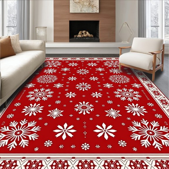 ODIKA 4'x6' Machine Washable Non-Slip Area Rug, Joyful Celebration Pathway Entryway Decorative Accent High Traffic Rug, Red, 609145