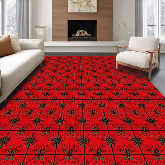 ODIKA 4'x6' Machine Washable Non-Slip Area Rug, Joyful Heritage Mesh Network With Traditional Knot Artwork High Traffic Rug, Red, 605765