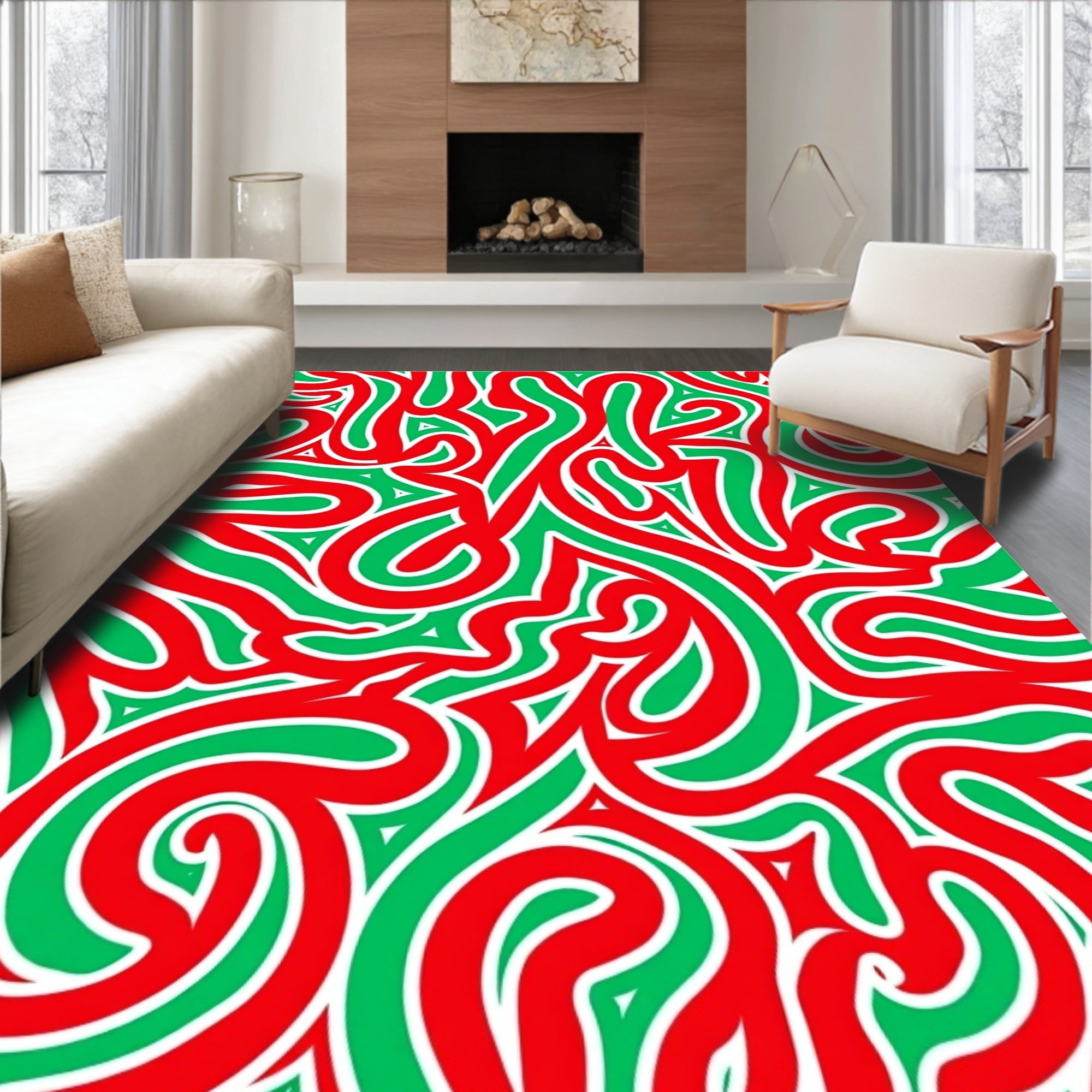 ODIKA 4x6 Machine Washable Non-Slip Area Rug, Joyful Peppermint Twist ...