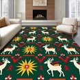 thumbnail image 1 of ODIKA 4'x6' Machine Washable Non-Slip Area Rug, Joyful Reindeer with Starburst Accents Folk Inspired High Traffic Rug with Pad, Green, 626588, 1 of 8