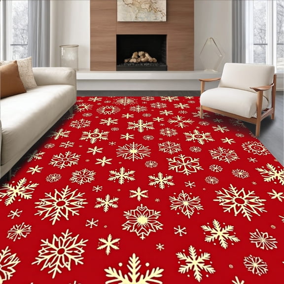 ODIKA 4'x6' Machine Washable Non-Slip Area Rug, Joyful Symphony Elegant Decorative High Traffic Rug, Red, 605614
