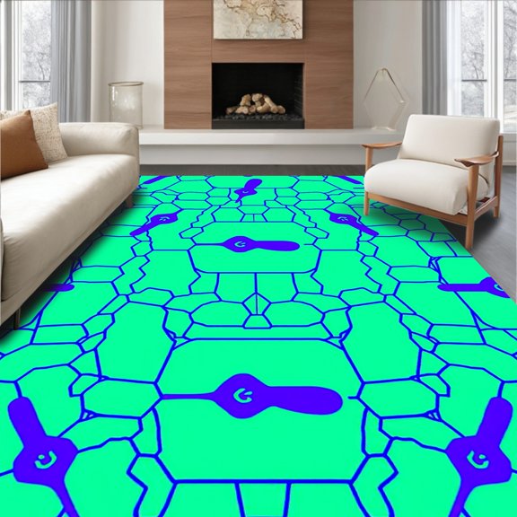 ODIKA 4x6 Machine Washable Non-Slip Area Rug, Joystick Mosaic Hexagonal Grid Labyrinth High Traffic Rug, Purple, 583435