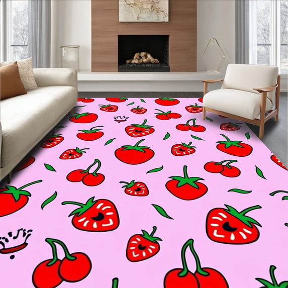 ODIKA 4x6 Machine Washable Non-Slip Area Rug, Juicy Fruit Wonderland Bath Whimsical Shower High Traffic Rug with Pad, Pink, 729448