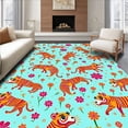 thumbnail image 1 of ODIKA 4'x6' Machine Washable Non-Slip Area Rug, Jungle Adventure Animal Mosaic with Playful Spots and Vivid Flora High Traffic Rug, Blue, 681931, 1 of 7