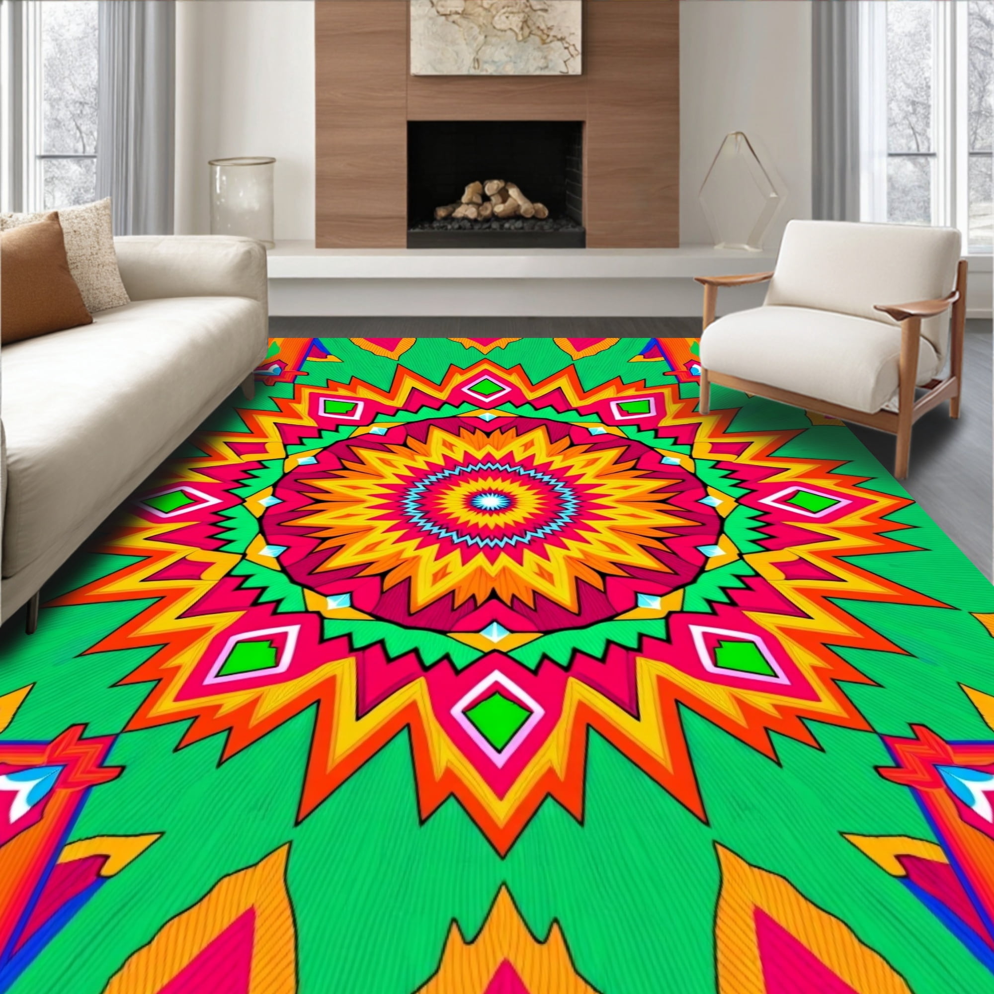 ODIKA 4'x6' Machine Washable Non-Slip Area Rug, Kaleidoscope Burst ...